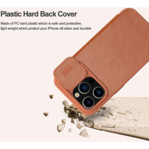 Nillkin Qin Pro Faux Leather Camera Lens Protector Case for Apple iPhone 15 Pro Max - Brown