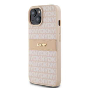 DKNY PU Leather Textured Tonal Stripe Magsafe Rear Case for iPhone 15 - Pink