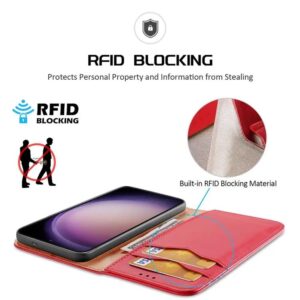 DUX DUCIS Real Leather Flip RFID Wallet Case for Samsung Galaxy S24+ (Plus) - Red