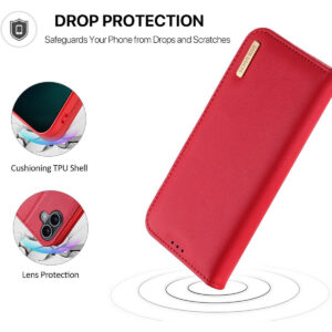 DUX DUCIS Genuine Real Leather Flip RFID Wallet Case for Apple iPhone 17 - Red
