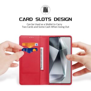 DUX DUCIS Real Leather Flip RFID Wallet Case for Samsung Galaxy S25 Ultra - Red