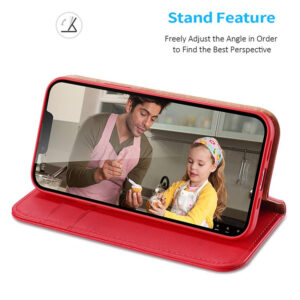 DUX DUCIS Genuine Real Leather Flip RFID Wallet Case for Apple iPhone 15 - Red