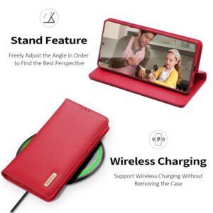 DUX DUCIS Real Leather Flip RFID Wallet Case for Samsung Galaxy S25 Ultra - Red