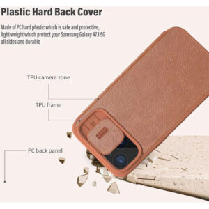 Nillkin Qin Pro Faux Leather Camera Lens Protector Case for Apple iPhone 15 Plus - Brown