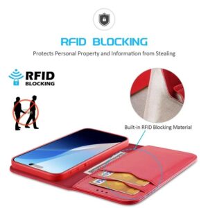 DUX DUCIS Genuine Real Leather Flip RFID Wallet Case for Apple iPhone 16 Pro Max - Red