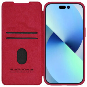 Nillkin Qin Pro Faux Leather Camera Lens Protector Case for Apple iPhone 15 - Red
