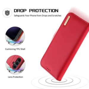 DUX DUCIS Real Leather Flip RFID Wallet Case for Samsung Galaxy S24+ (Plus) - Red
