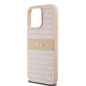 DKNY PU Leather Textured Tonal Stripe Magsafe Rear Case for iPhone 15 Pro Max - Pink